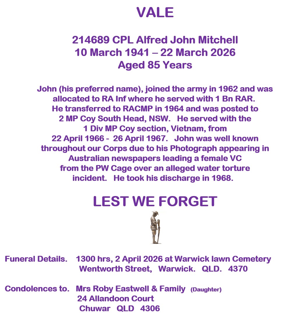 MITCHELL Corporal MP Death